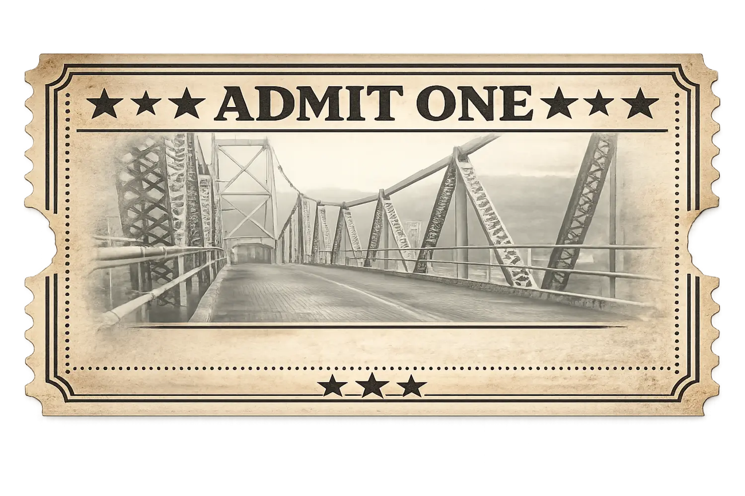 Vintage admission ticket featuring the Silver Bridge